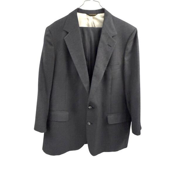 VTG Johnny Carson 46 R Wool Charcoal Gray Pinstripe 2 Button 2 PC Suit 41/29